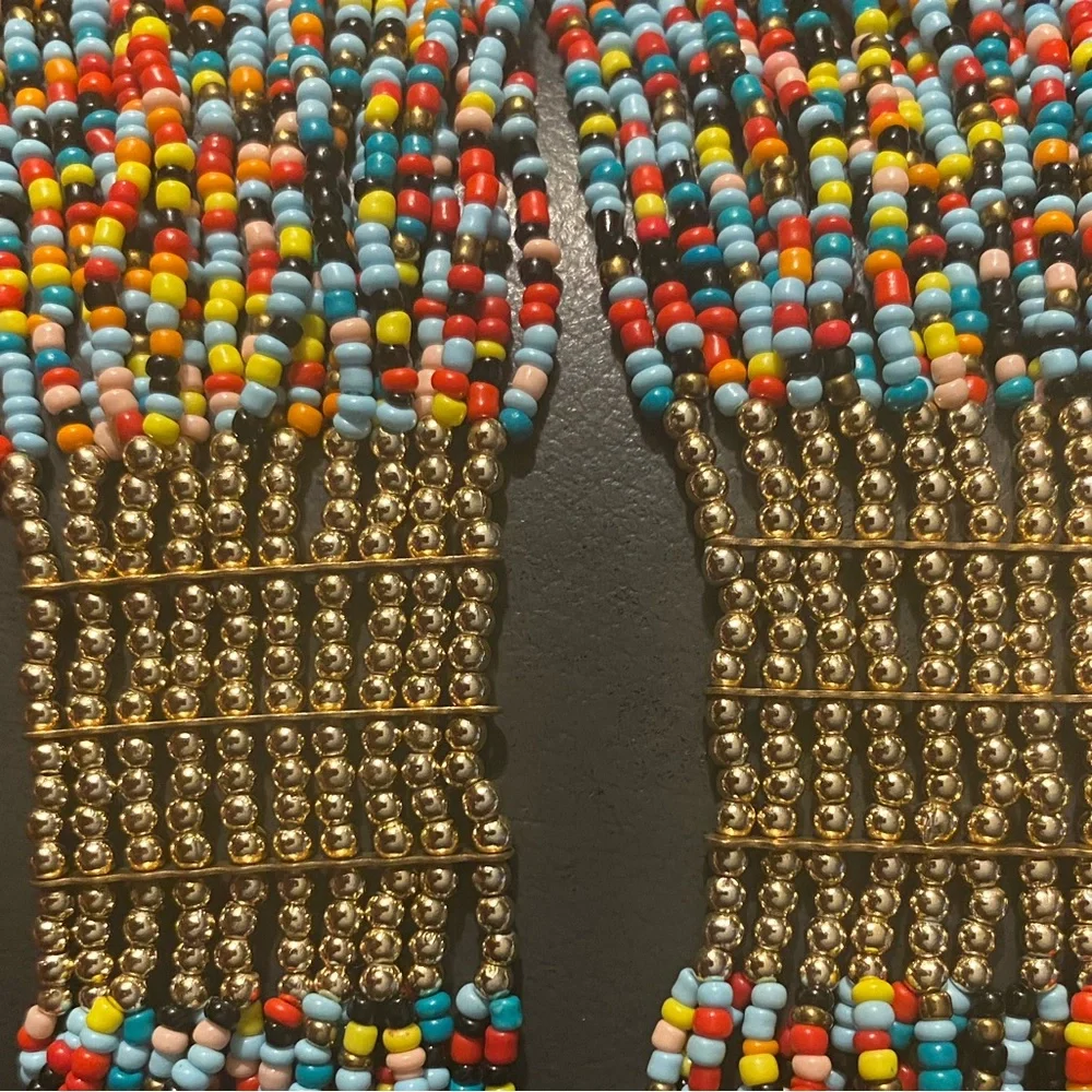 Beautiful Multicolored & Gold 20 Strand Seed Bead Statement Necklace 27”